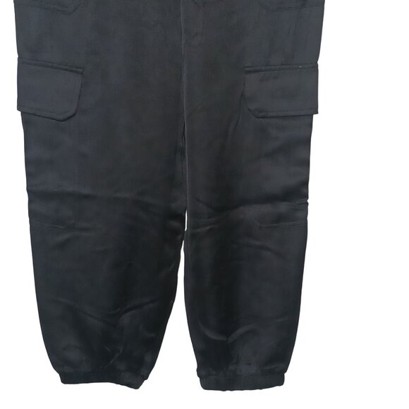 NEW Satin Mid-Rise Cargo Pants, Black Lightweight‎ Joggers Elastic Waist, Size M - Picture 8 of 13